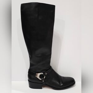 Via Spiga BLACK LEATHER Boot Silver Harness Knee High Zipper Riding Ride 9 M New